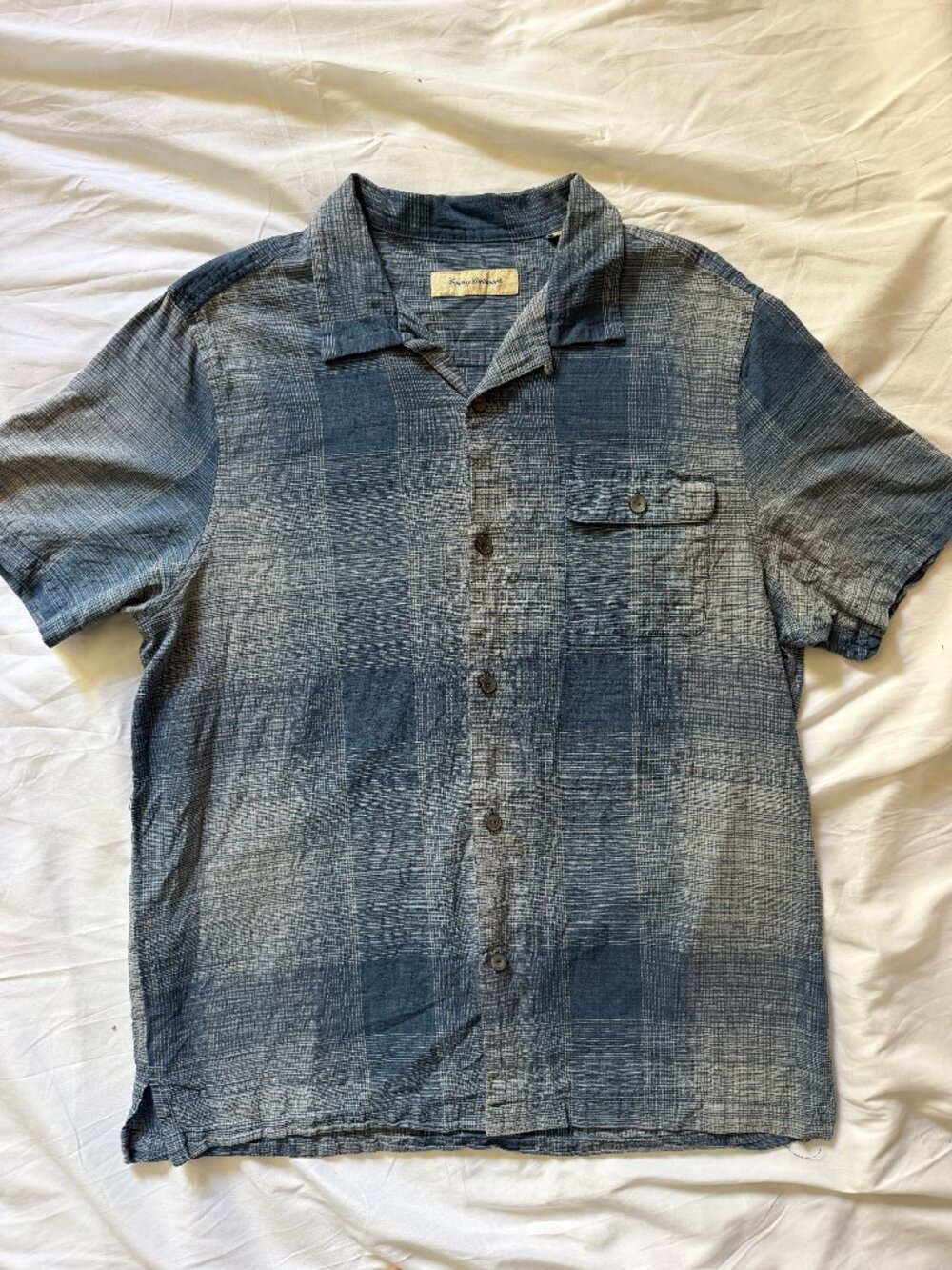 Men's Tommy Bahama Silk/Cotton Blue Camp Button Up Short Sleeve Size XL